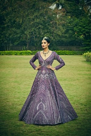 Metallic Embroidery Ultra Violet Gown