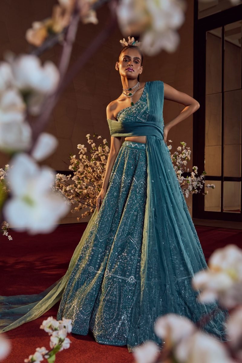 Blue Embroidered Lehenga Set