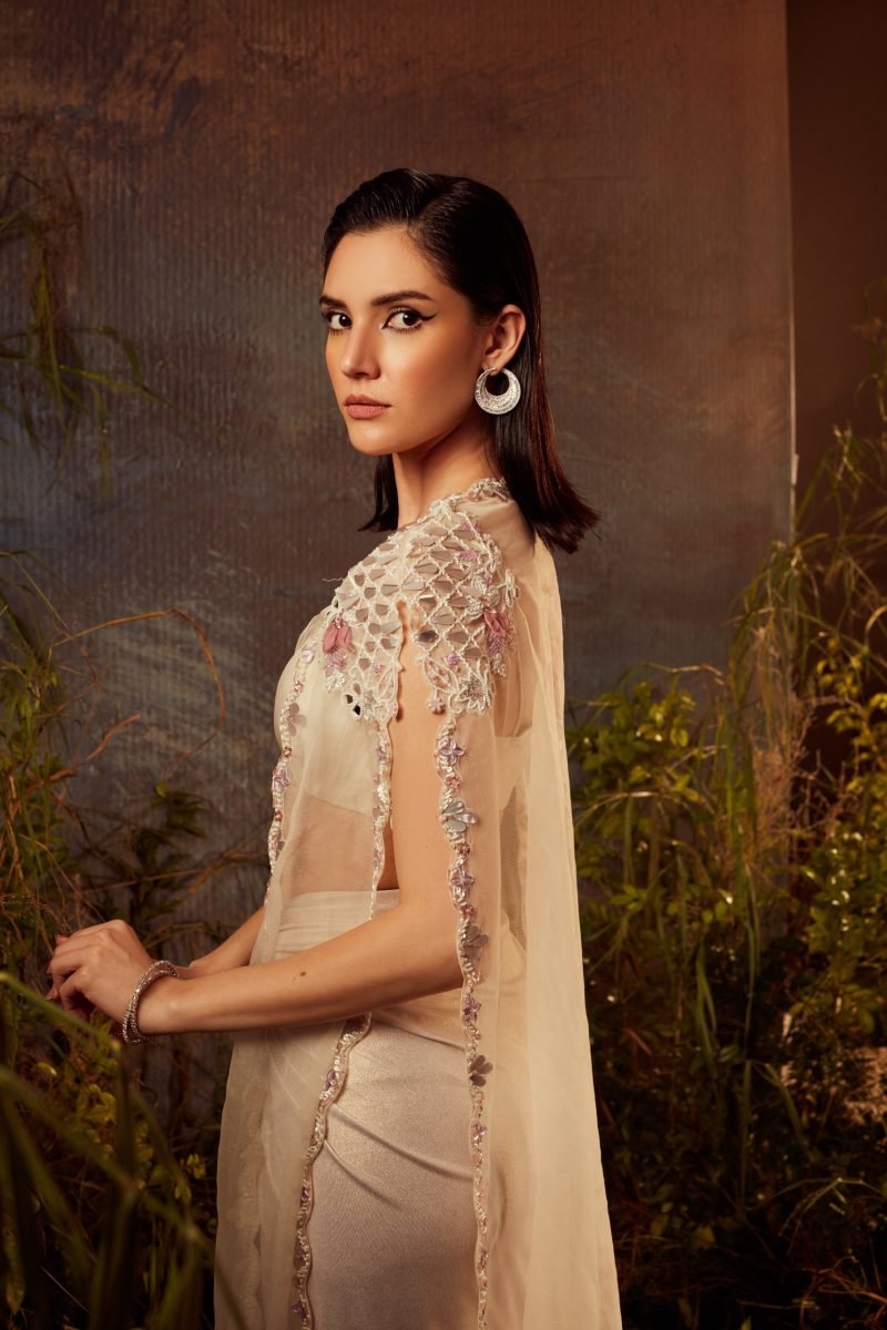 Ivory Cape with Drape Skirt Set - Image 2