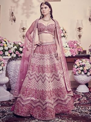 Mulberry Pink Zardosi Hand Embroidery Lehenga Set