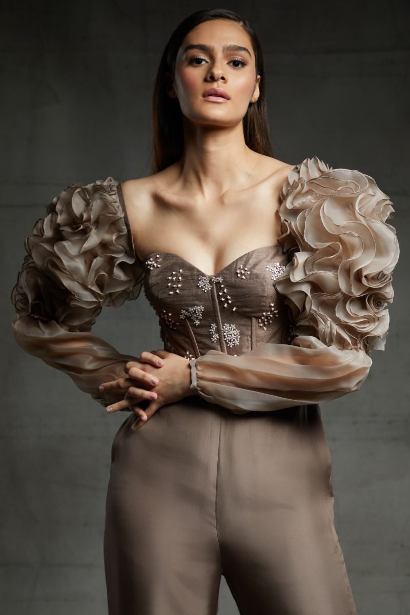 Chikoo Embroidered Corset Jumpsuit With Ruffled Sleeves - Image 4