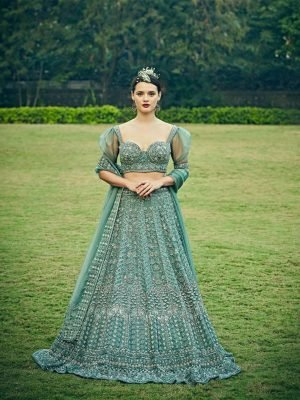 Glamorous Cerulean Blue Bridal Lehenga Set