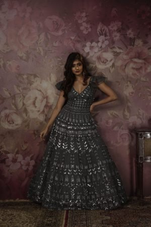 Grey Designer Partywear Gown