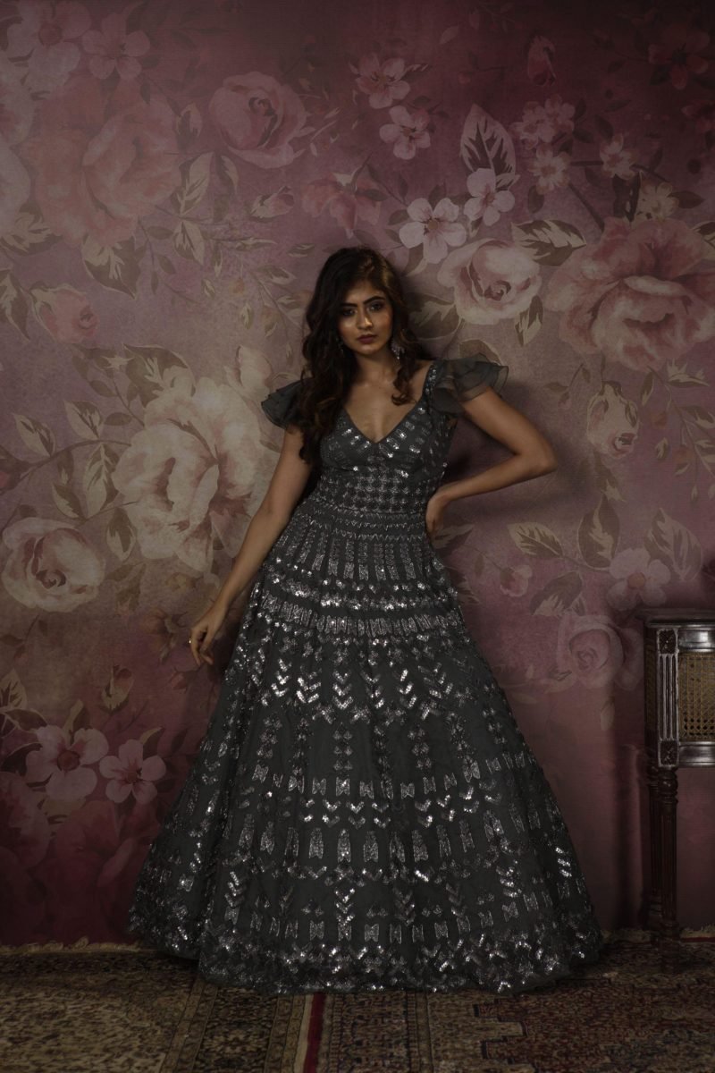 Grey Designer Partywear Gown