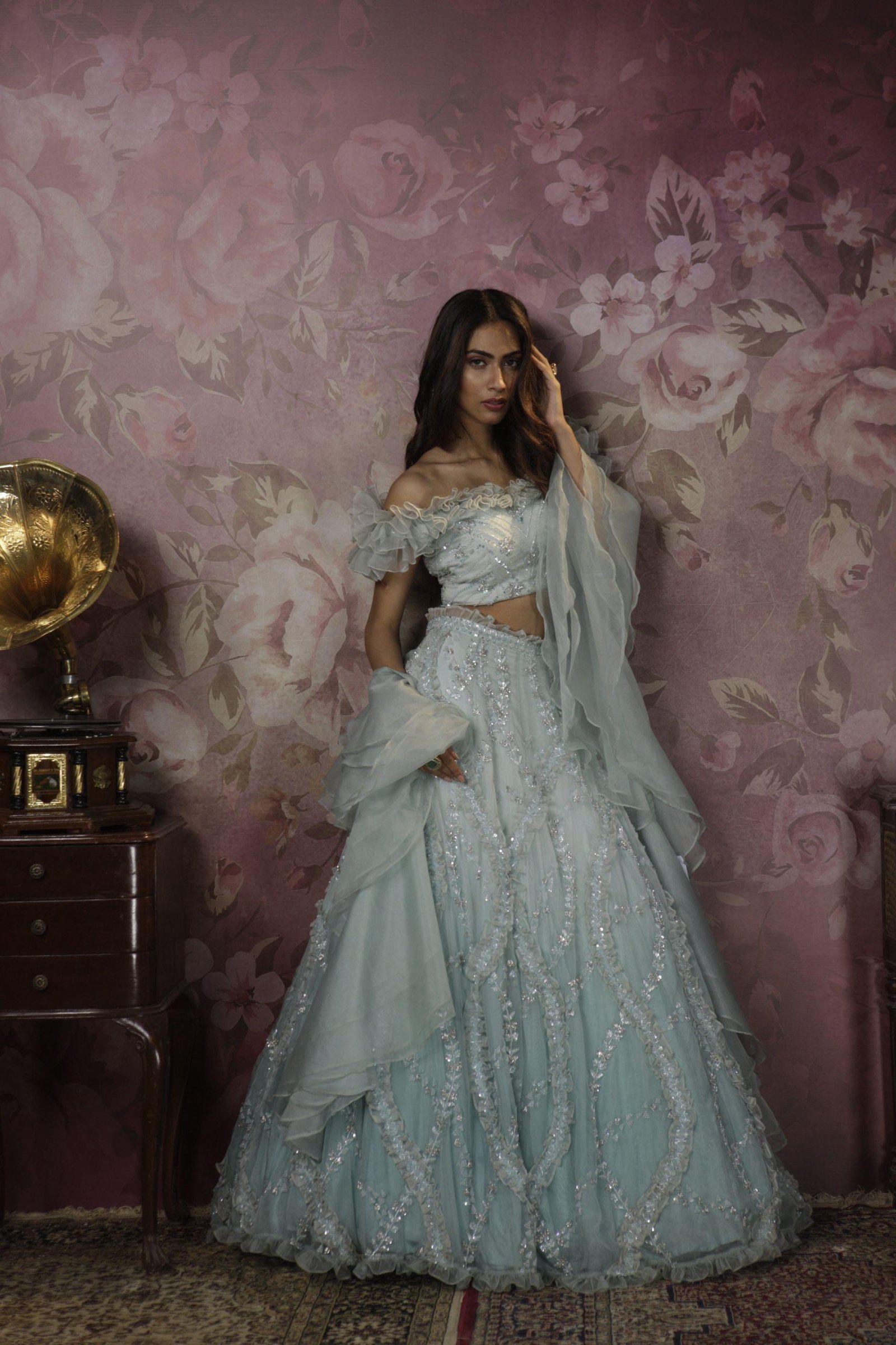 Aqua Blue Cocktail Lehenga Set