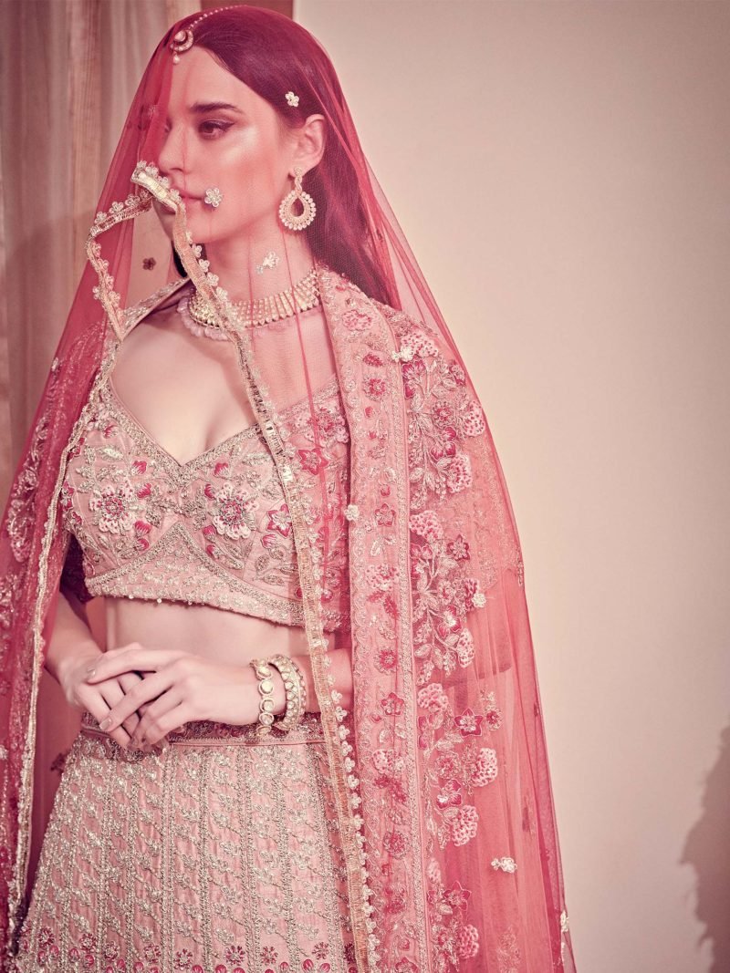Rose Pink Embroidery Bridal Lehenga Set - Image 2