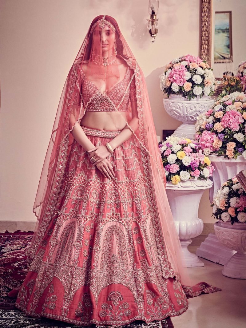 Scarlet Red Hand Embroidered Lehenga Set