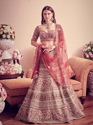 Olive Green Hand Embroidered Lehenga Set