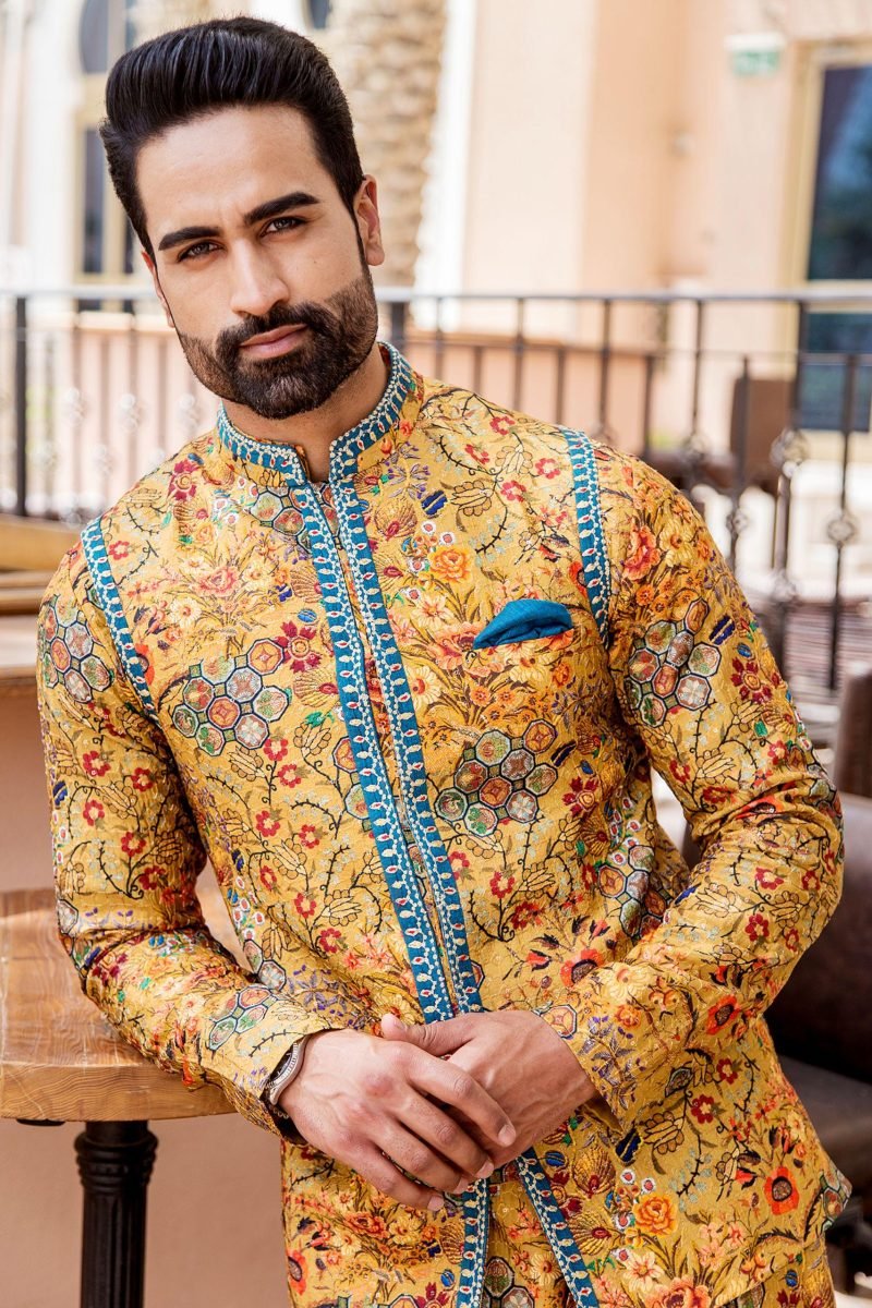 Multi Color Silk Embroidered Bundi And Kurta Set - Image 2