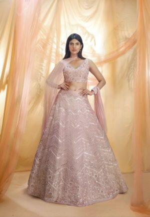 Pink Dupion Silk Embroidered Lehenga Set