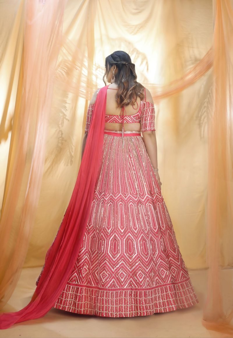 Red Hand Embroidered Lehenga Set - Image 2