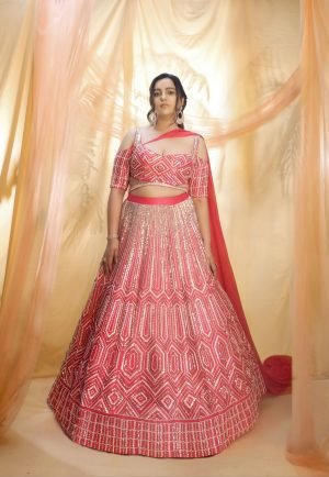 Red Hand Embroidered Lehenga Set