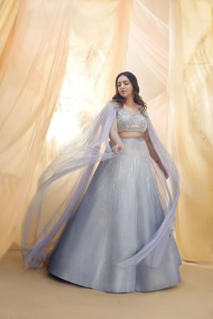 Lilac Blue Drape Sangeet Lehenga