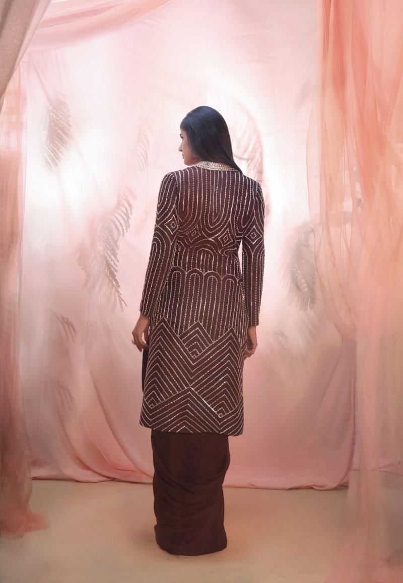 Wine Hand Embroidered Jacket Set - Image 2