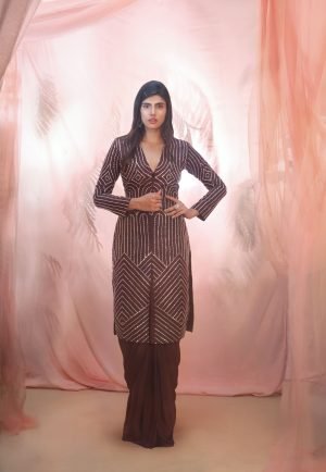 Wine Hand Embroidered Jacket Set