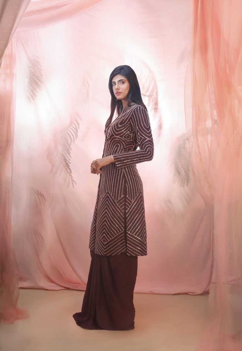 Wine Hand Embroidered Jacket Set - Image 3