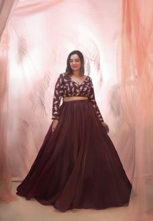 Wine Organza Mehendi Lehenga Set