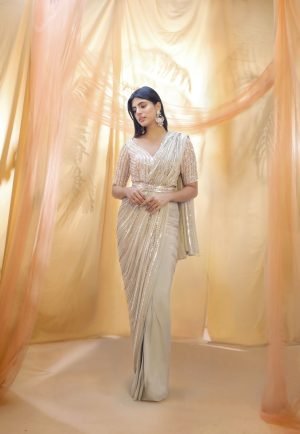 Green Crepe Embroidered Saree With Blouse