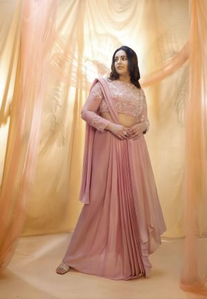 Rose Gold Draped Dhoti Set
