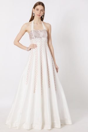 White Embroidered Anarkali Gown