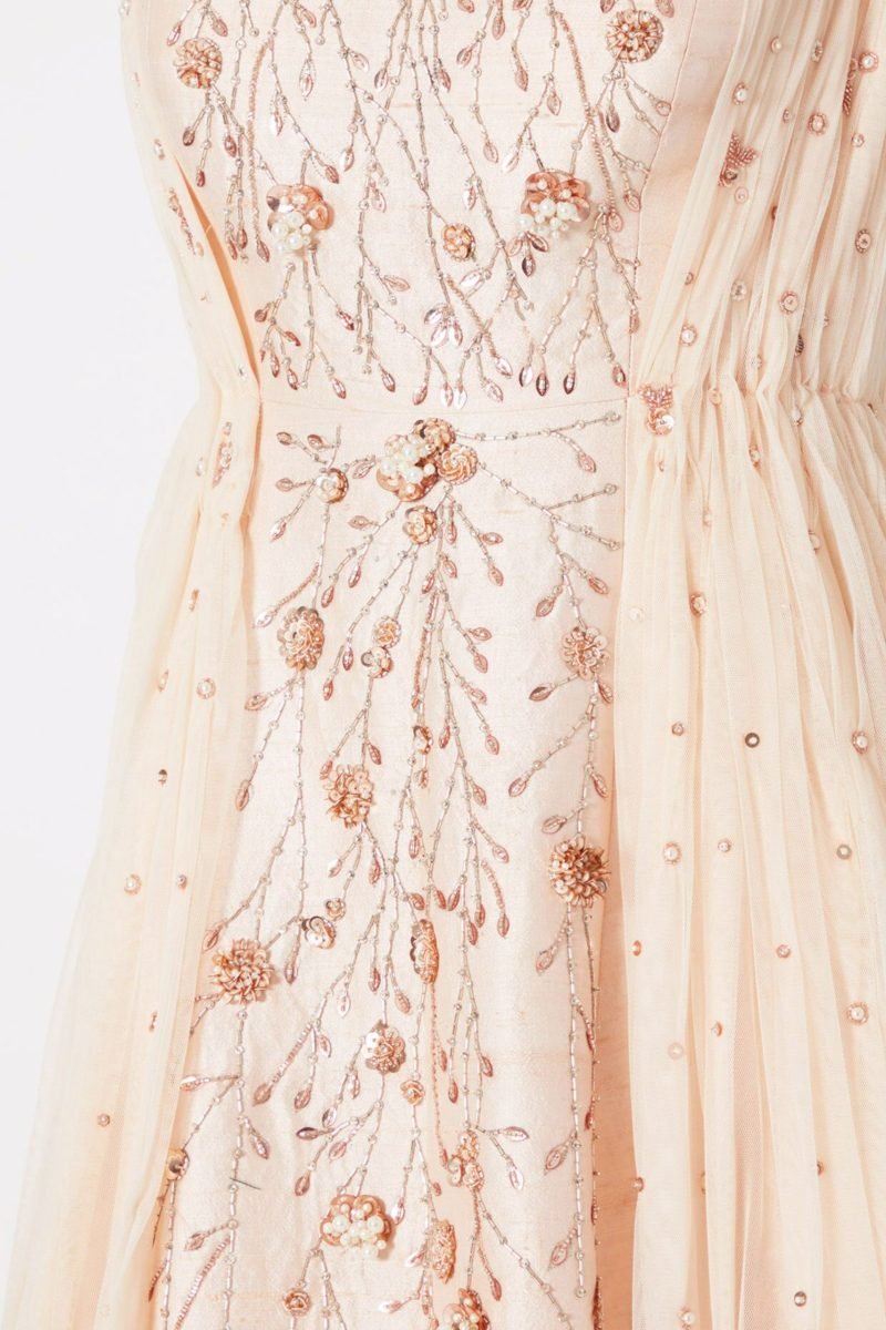 Peach Pink Embroidered Draped Gown - Image 2