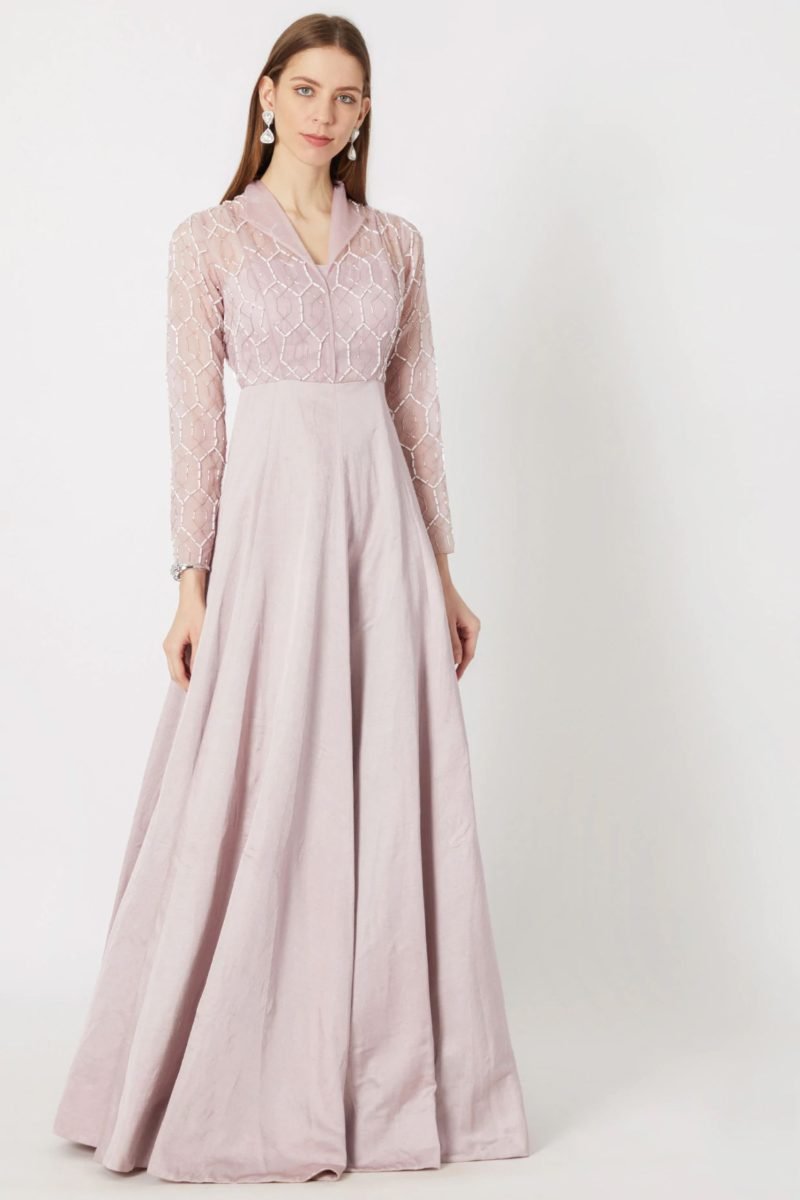 Lilac Organza Geometric Embroidered Gown