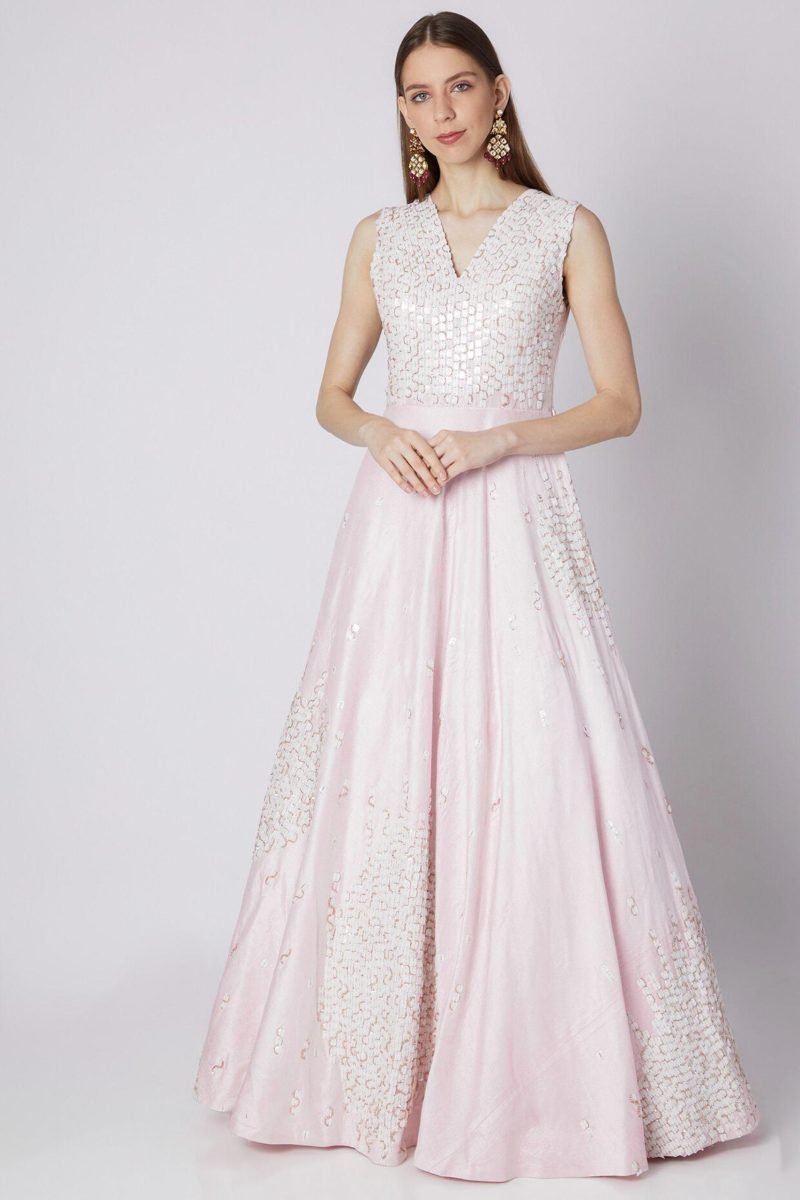 Lilac Embroidered Dupion Gown