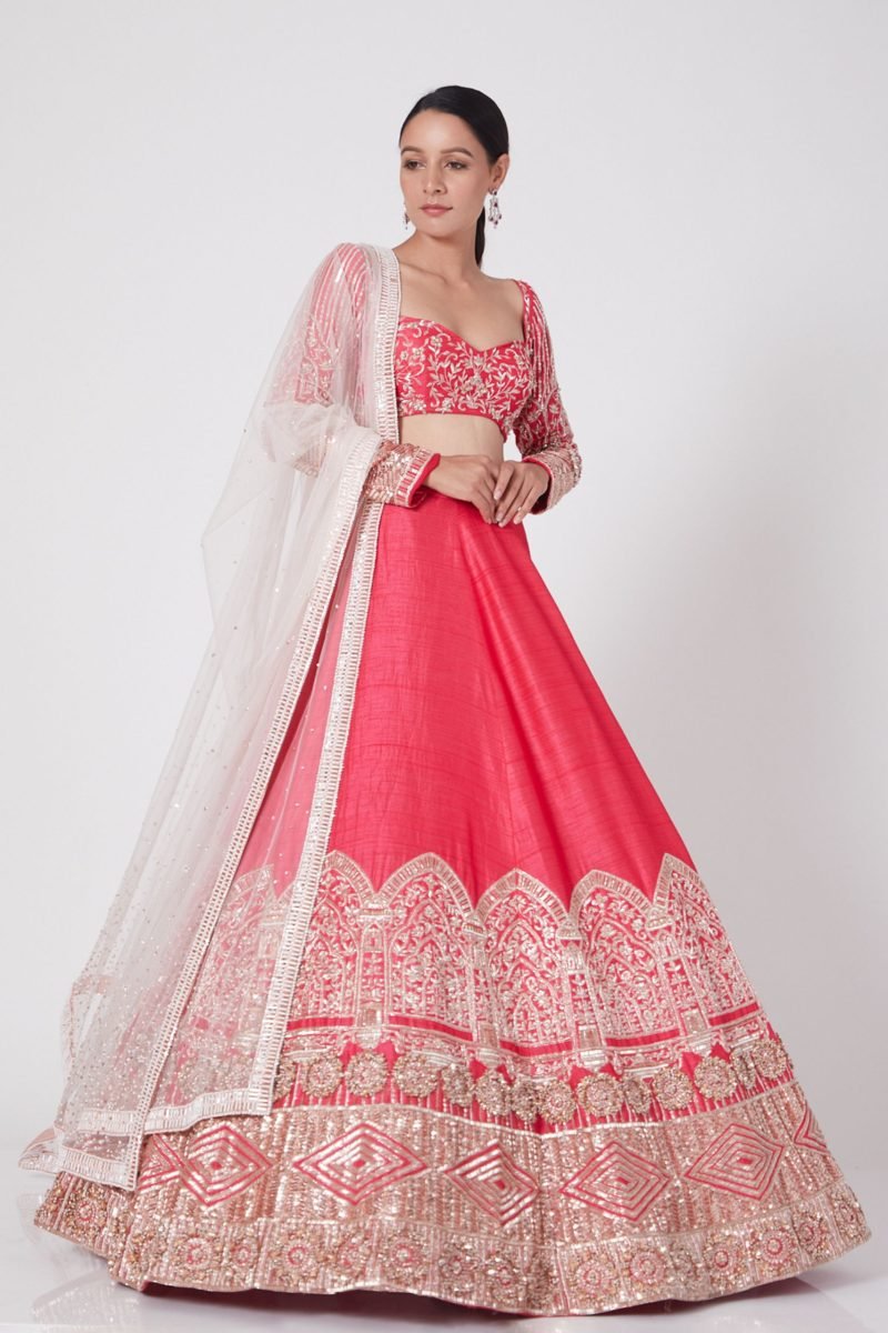 Pink Embroidered Lehenga Blouse and Dupatta