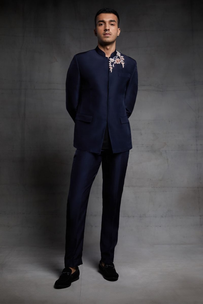 Blue Silk Bandhgala And Pant Set