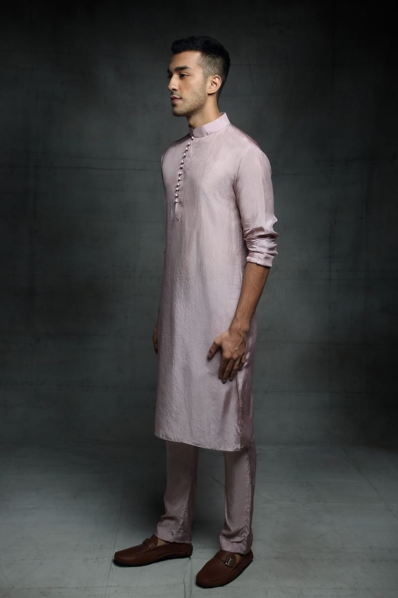 Purple Silk Kurta And Pant Set - Image 4