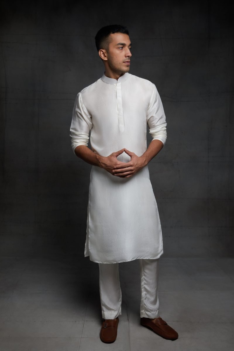 White Silk Kurta And Pant Set