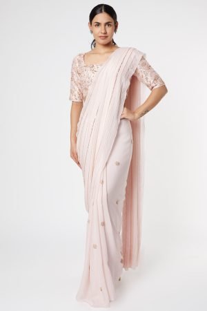 Blush Pink Embroidered Saree with Blouse