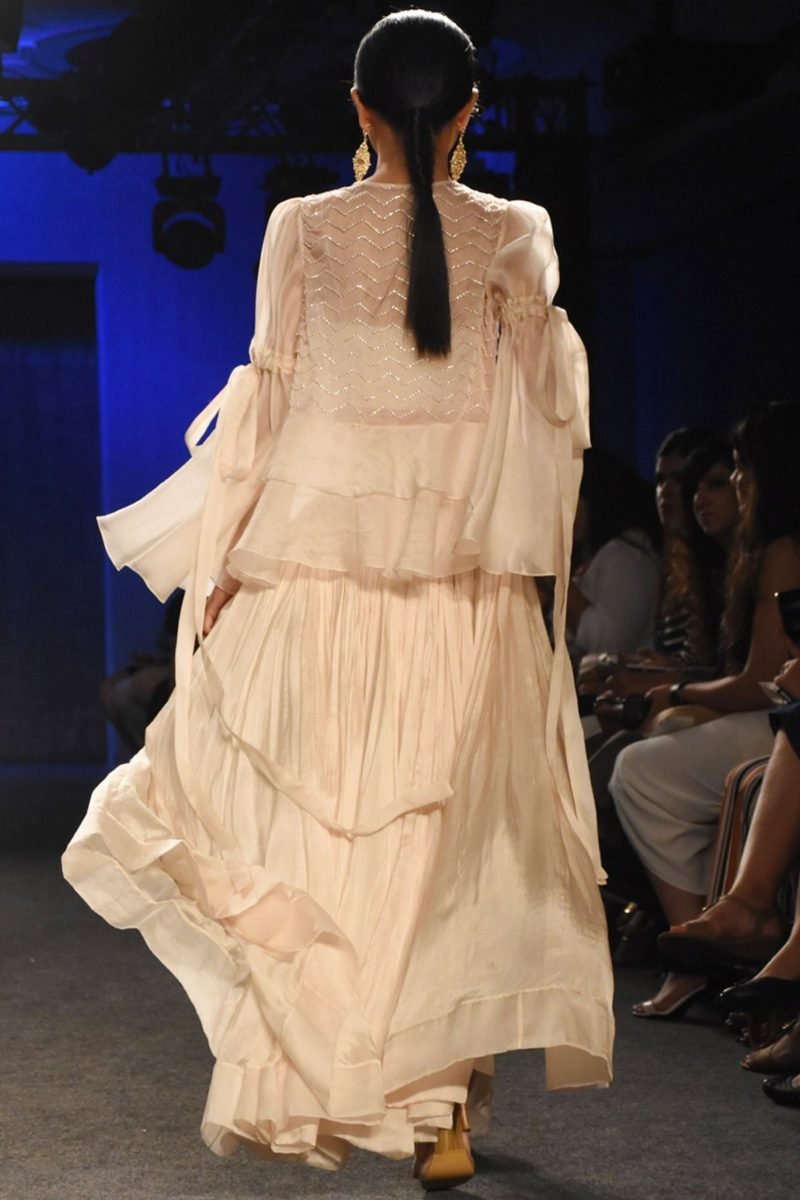 Cream Jacket With Half Skirt- Half Pant & Embroidered Bustier - Image 2