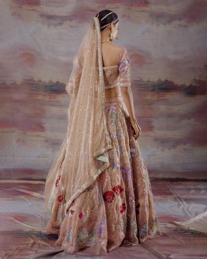 Beige Organza Embroidered Lehenga Set - Image 2