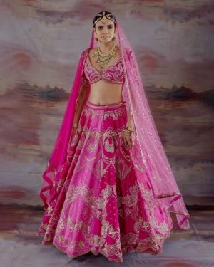 Pink Gajji Silk Embroidered Lehenga Set