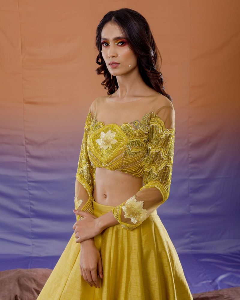 Yellow Flat Silk Lehenga Set - Image 3