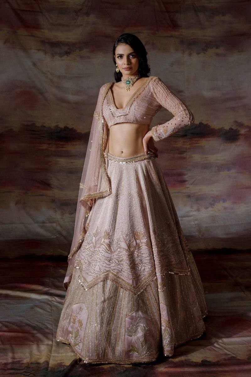 Dusty Pink Embroidered Lehenga Set