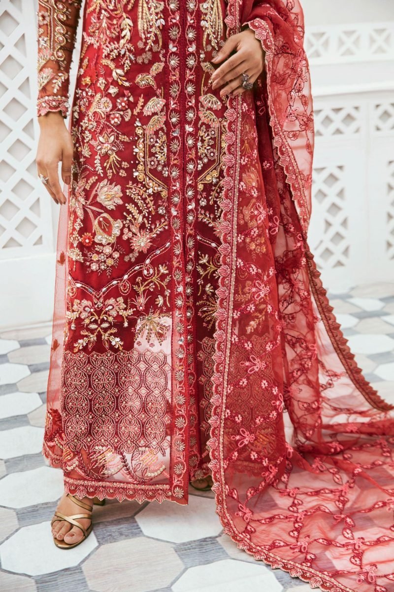 Red Color Heavy Embroidery Jacket Dress - Image 4