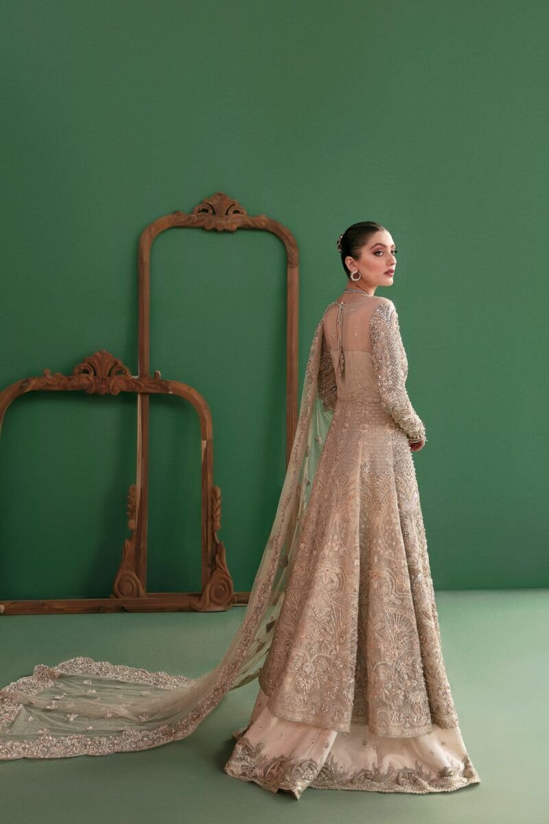 Grey Color Heavy Crystal Work Bridal Lehenga - Image 3