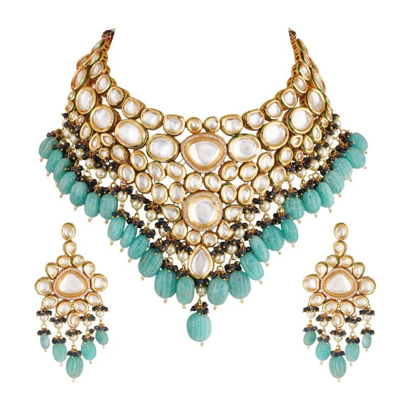 Blue Color Kundan Choker Jewellery Set - Image 2