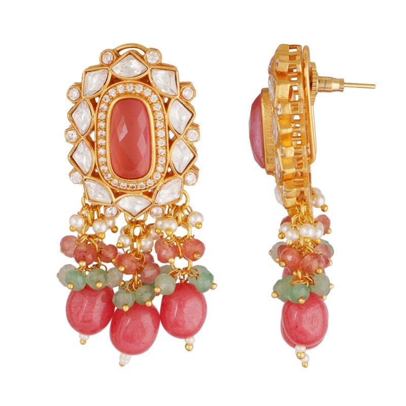 Peach Beaded Pendant Necklace Jewellery Set - Image 4
