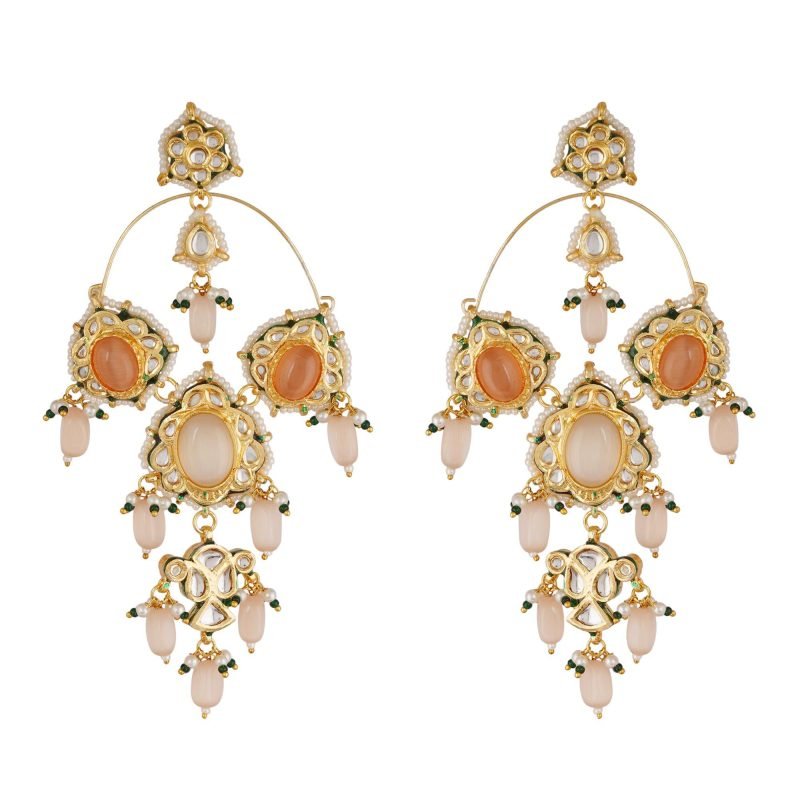 Peach Color Bead Drop Chandeliers Earrings - Image 2