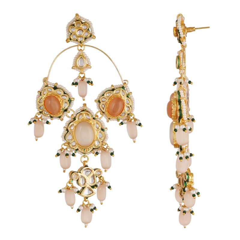 Peach Color Bead Drop Chandeliers Earrings - Image 3