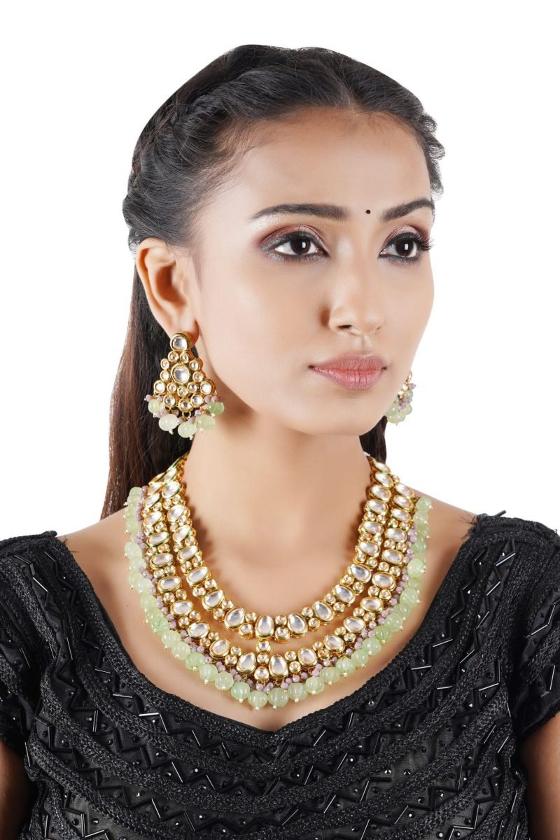 Green Kundan Layered Necklace Jewellery Set