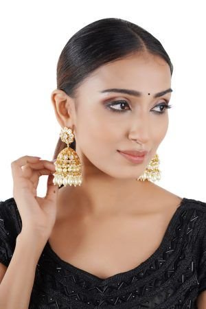 Kundan Bead Drop Jhumka Earrings