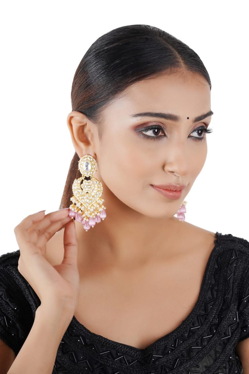 Pink Floral Kundan Danglers