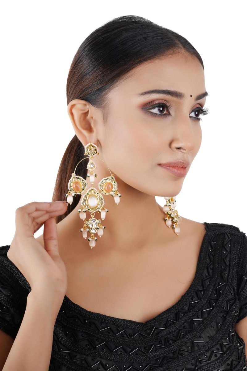 Peach Color Bead Drop Chandeliers Earrings