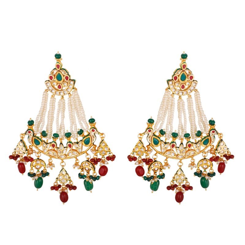 Kundan Bead Drop Chandeliers Earrings - Image 2