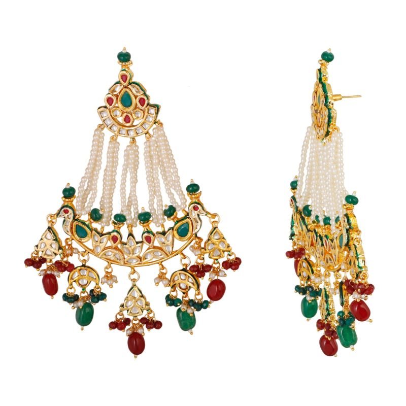 Kundan Bead Drop Chandeliers Earrings - Image 3