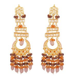 Gold and Orange Finish Chand bali Earrings